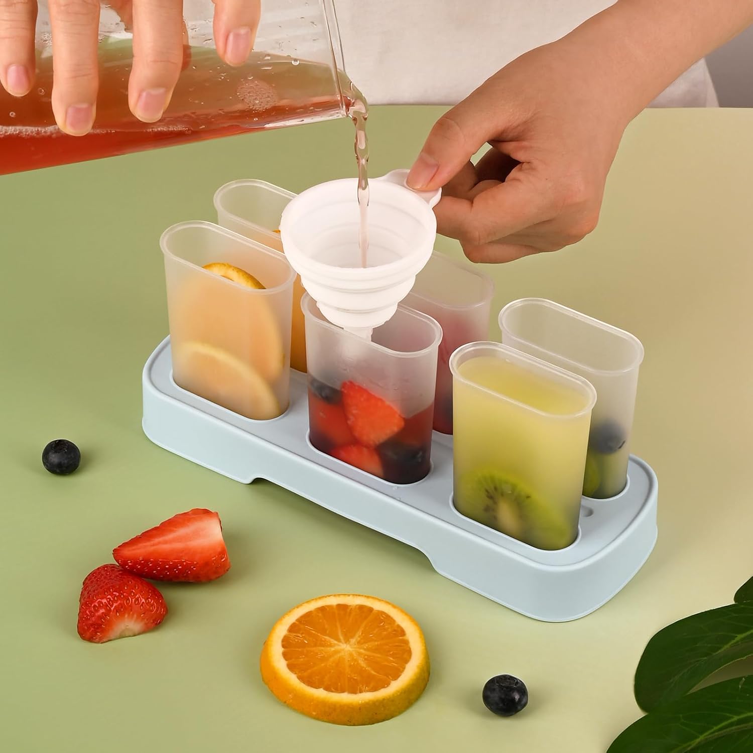 WMKGG Stieleis-Formen-Set, 6-teiliges Eisformen-Set, hausgemachte Eisform mit Stäbchen, Eis am Stiel (blau)