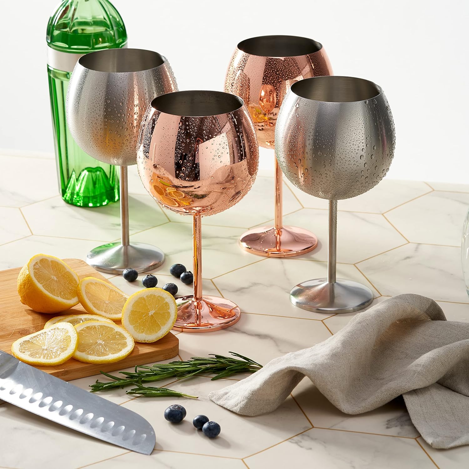 Oak & Steel - 4 Große Edelstahl Ballon Gin Gläser, Cocktailgläser (XL 700ml) - Silber Matte - Robust & Unzerbrechlich - Geschenkset