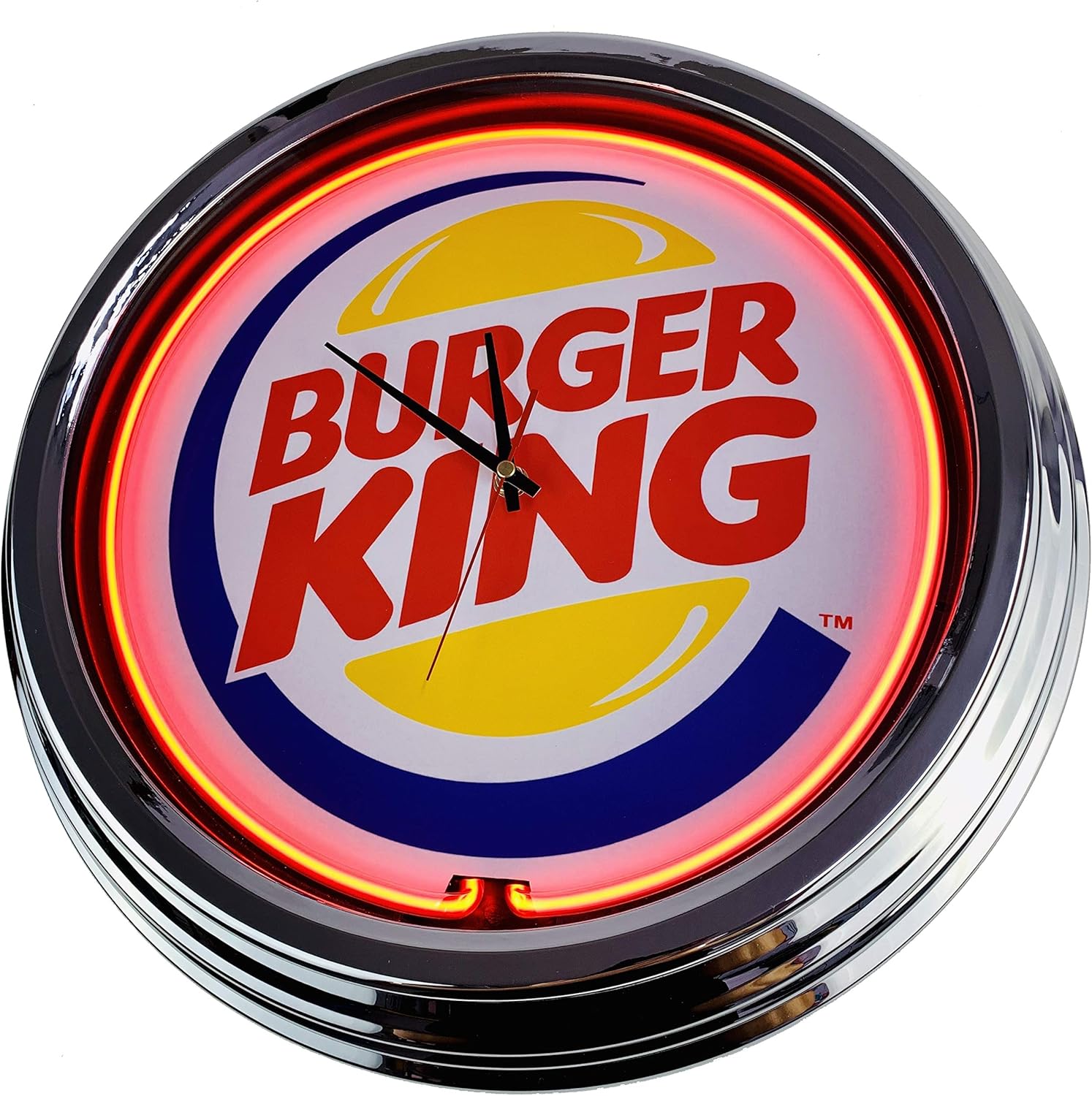 Burger King – 44 cm Durchmesser, Deko-Wanduhr ohne Tickgeräusche und gut lesbares Display, USA 50er-Jahre-Stil Neon-Uhr für Küche, Büro (Orange) Burger King – 44 cm Durchmesser, Deko-Wanduhr ohne Tickgeräusche und gut lesbares Display, USA 50er-Jahre-Stil Neon-Uhr für Küche, Büro (Orange)