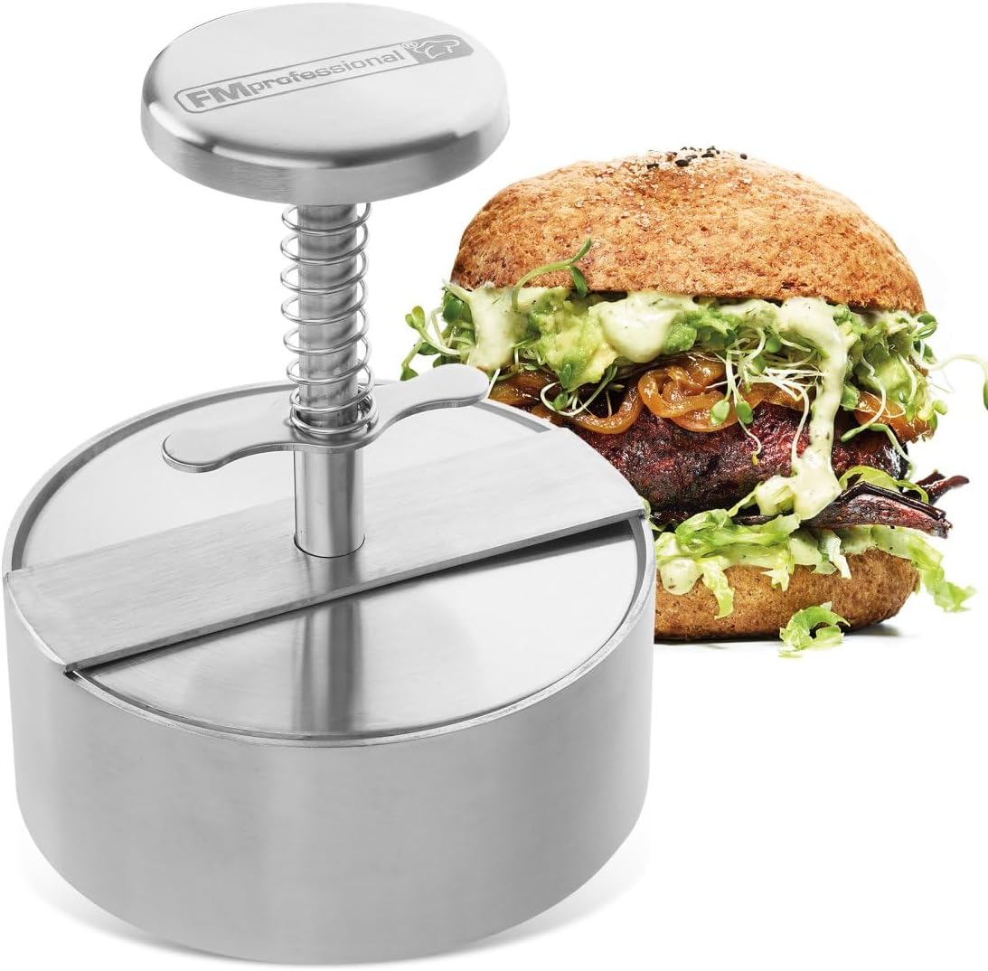 Professional Burgerpresse für leckere Hamburger by Fackelmann – Hamburgerpresse mit 100g - 400g Patty – Presse aus Edelstahl für schmackhafte Burger Professional Burgerpresse für leckere Hamburger by Fackelmann – Hamburgerpresse mit 100g - 400g Patty – Presse aus Edelstahl für schmackhafte Burger