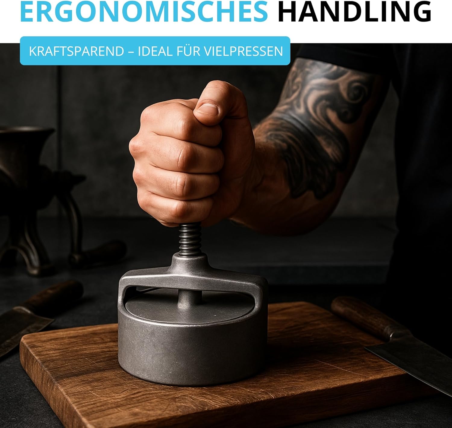 Adelmann Profi-Burgerpresse, Hamburgerpresse, Durchmesser 100 mm, Patty-Auswerfer aus Aluminium, Antihaftbeschichtung, Presse aus Aluminiumguss für perfekte Burger, Hamburger, Pattie Maker Adelmann Profi-Burgerpresse, Hamburgerpresse, Durchmesser 100 mm, Patty-Auswerfer aus Aluminium, Antihaftbeschichtung, Presse aus Aluminiumguss für perfekte Burger, Hamburger, Pattie Maker