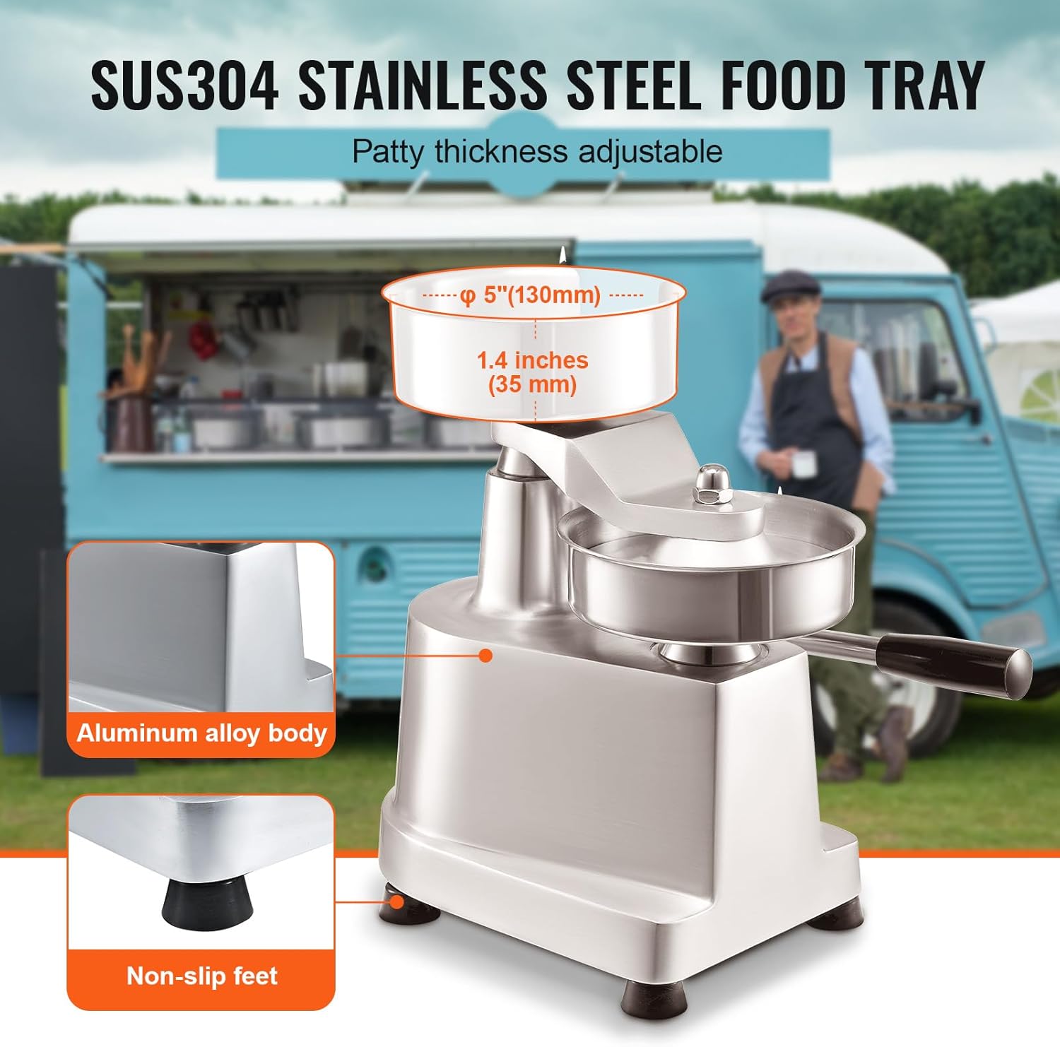 Kommerzieller Burger-Patty-Maker, 130 mm, Hamburger-Rind-Patty-Maker, Strapazierfähig, Lebensmittelechter Edelstahl Burgerpresse, Küchenfleischformer Kommerzieller Burger-Patty-Maker, 130 mm, Hamburger-Rind-Patty-Maker, Strapazierfähig, Lebensmittelechter Edelstahl Burgerpresse, Küchenfleischformer