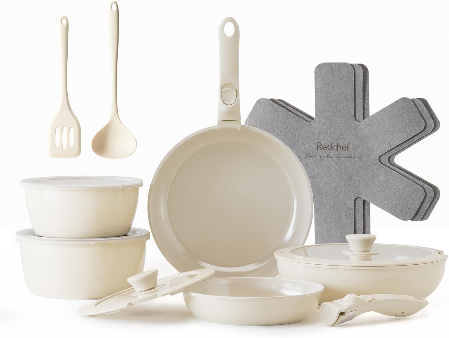 Topfsets Pfannenset 16-Teilig Antihaft-Keramik-Kochgeschirr-Set mit Abnehmbaren Griffen, Pfanne 20/26cm, Tiefe Bratpfanne 26cm, Topf 18/20cm, Stapelbar Topfset Für alle Herdarten, Ofenfest Topfsets Pfannenset 16-Teilig Antihaft-Keramik-Kochgeschirr-Set mit Abnehmbaren Griffen, Pfanne 20/26cm, Tiefe Bratpfanne 26cm, Topf 18/20cm, Stapelbar Topfset Für alle Herdarten, Ofenfest