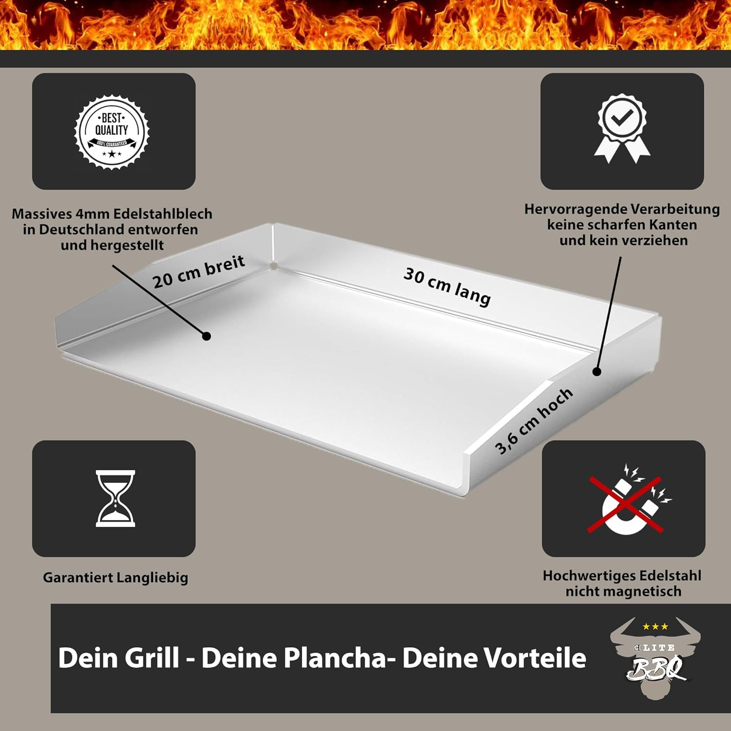 30x20 cm Grill Plancha, Edelstahl Plancha 30x20, Teppanyaki Grillplatte für Gasgrill, Hochwertige 4mm Edelstahl Plancha Platte, Smash Burger BBQ Board für Gas- und Holzkohlegrills 30x20 cm Grill Plancha, Edelstahl Plancha 30x20, Teppanyaki Grillplatte für Gasgrill, Hochwertige 4mm Edelstahl Plancha Platte, Smash Burger BBQ Board für Gas- und Holzkohlegrills