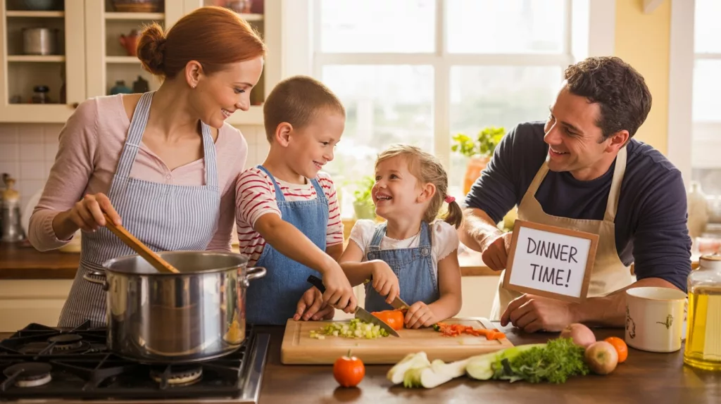 Eine Familie beim Festtagskochen Kochen