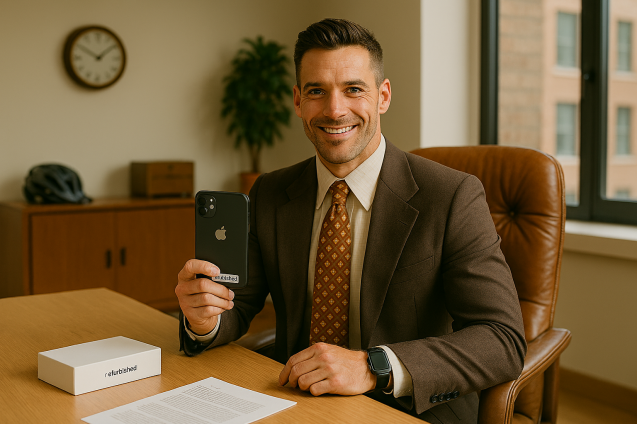 Refurbished Vergleich. Man freut sich über sein neues refurbed Handy.