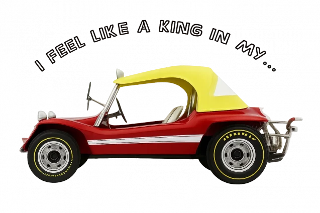 Rotes Buggy mit gelben Helmchen